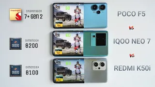 POCO F5 vs IQOO Neo 7 vs Redmi K50i Bgmi Test ♥️ snapdragon fails against dimensity 😮