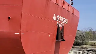 Close up of the Algoterra pulling into lock 7