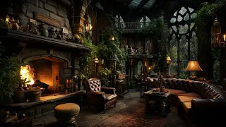Castle Room Vibe with Relaxing Fireplace, Gentle Rain - Sleep Until Morning Goodbye Stress, Fatigue