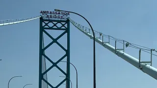 Crossing the Ambassador Bridge from Detroit, USA to Windsor Canada.