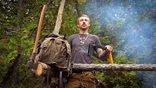 BUILDING A CREEKSIDE CAMP - Huge Shelter Frame Build - Permanent Location Found - Ham Over the Fire.