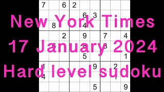 Sudoku solution – New York Times 17 January 2024 Hard level