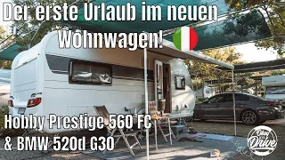 Urlaub mit Wohnwagen! Hobby Prestige 560 FC & BMW G30 520d in der Toskana