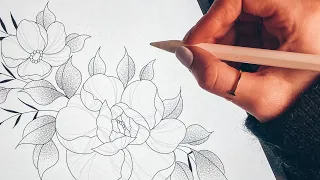 Easy technique for fineline Tattoo stencil - Floral Tattoo Design iPad Timelapse