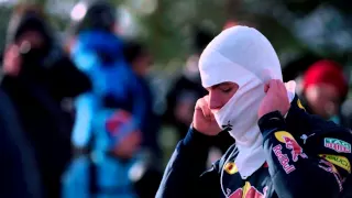 Max Verstappen drives Red Bull F1 car on a ski slope