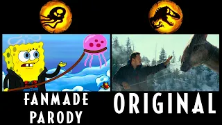 JURASSIC WORLD DOMINION and SPONGEBOB Parody Side-By-Side comparison