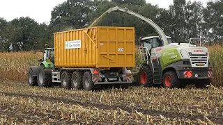 Mais hakselen door Loonbedrijf Gebr te Bokkel met Claas Jaguar 860 en Deutz-Fahr trekkers (2020)