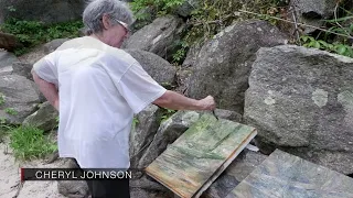 CHERYL JOHNSON PAINTING Plein Air Lake Lure, NC, OilPalette Knife