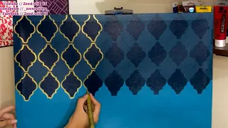 Arabic Calligraphy || Acrylic Painting || with Moroccan pattern background || Step by Step Tutorial