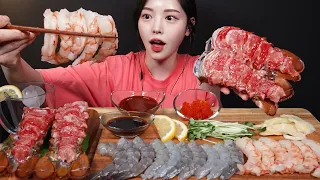 SUB)오독탱글 생새우회 홍새우회 먹방! 랍스타꼬리회까지 날로 먹기🦐🦞 Raw Shrimp, Lobster Sashimi Mukbang Asmr