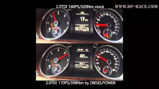 Acceleration 0-160KM/H VW Passat 2.0TDI 140PS vs 170PS by DIESELPOWER www.dp-race.com