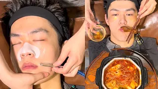 💈ASMR Relaxing│Handsome boy shaving, skin care,eating delicious food! Help sleep video. （14 minute）