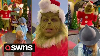 Grinch impersonator has hilarious interaction with two young children | SWNS