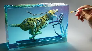 How To Make a Zombie Cheetah Running On a Treadmill Diorama / Polymer Clay /  #shorts #मजेदार वीडियो