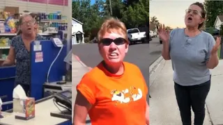 Insane Karen Blocks The Sidewalk and Says It's Her Property