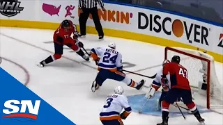 T.J. Oshie Bangs Home Rebound Off The Boards While Straddling The Goal Line