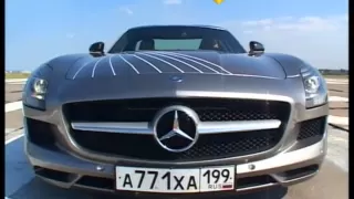 Mercedes SLS 63 AMG тест на военном аэродроме (autoliga.tv)