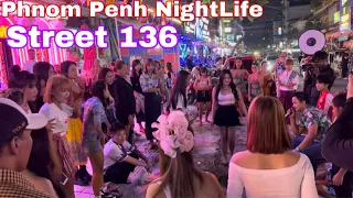 Phnom Penh Nightlife Street 136 : Walking tour Khmer New Year 2024 in Cambodia