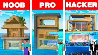 Minecraft NOOB vs PRO vs HACKER: MODERN WATER HOUSE BUILD CHALLENGE in Minecraft Animation