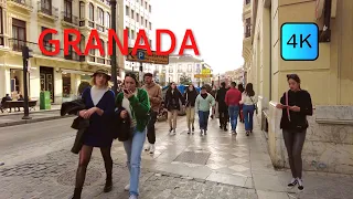 [4k] GRANADA CITY WALK- Walking through the city center of Granada, Spain