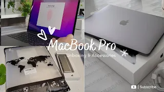 MACBOOK PRO M1 space grey unboxing  setting up + accessories