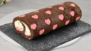 ❤️ Valentine's Chocolate Strawberry Swiss Roll Cake - perfect for celebrating love