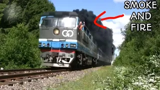 Russian locomotive get Smoke and fire | old Diesel engine