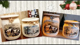 DIY Very Easy Winter Candle Holder❄Glass jars Craft Ideas