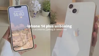 iPhone 14 plus (starlight) unboxing 📦 | #aesthetic accessories + camera & genshin test | #asmr 🤍