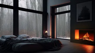 Cozy Winter Ambience with a Soothing Fireplace and the Sound of Gentle Rain