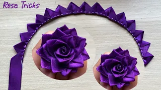 Whole Ribbon Rose - How to make an easy ribbon rose - Embroidery Amazing Tricks