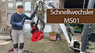 Schnellwechsler MS01 am Bobcat Minibaggger und erster Test eines Adapters für Kugelkopfkupplung