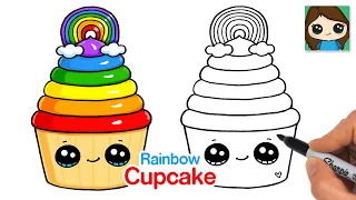 How to Draw a Rainbow Cupcake Easy