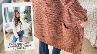 Crochet Button-up Crop Cardi - Easy one-piece pattern