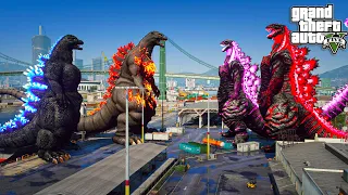 Heisei Godzilla, burning Godzilla vs Team Shin Godzilla Epic Fight ( GTA V Mods )