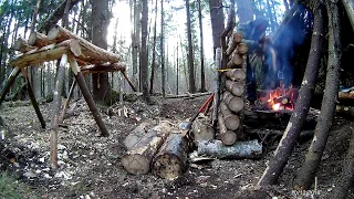 Bushcraft camp, washed my blood, the log throne is ready, woodcraft, no talking. Full ver.
