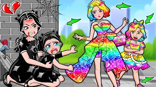 Paper Dolls Dress Up - Poor Wednesday and Enid Rainbow Family Dress - Wednesday Sad Story