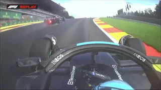 Lewis Hamilton rejoining on track ahead of George Russell Belgian GP 2023 Q2