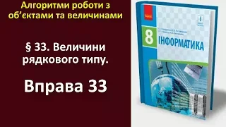 Вправа 33. Величини рядкового типу | 8 клас | Бондаренко