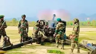 Slow Motion: Firing 105mm Light Field Gun of Indian Army Artillery