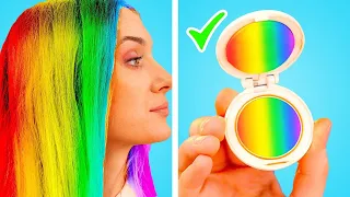 EASY RAINBOW BEAUTY HACKS || Simple Makeup Tips & Tricks For School, DIY Ideas by Crafty Panda