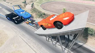 Big & Small Lightning McQueen Boy, King Dinoco vs Tow Mater, Pixar Car vs DEATH RAMP😱 - BeamNG.Drive