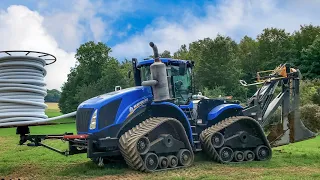 New Holland T9.700 SmartTrax and Crary tile plow in Michigan spring of 2022