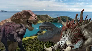 Carnotaurus and One Eye vs Red Death and Bewilderbeast