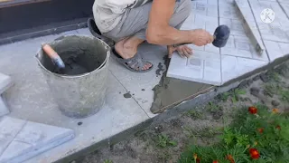 Укладка тротуарной плитки на бетонное основание, эксперимент