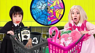 Goth Vs Glam Wednesday Addams and Enid's Black vs Pink Room Transformation #shorts