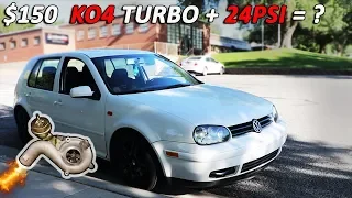 235,000 MILE GOLF 1.8T GETS A $150 KO4 TURBO AND 24PSI! Will it beat my M3??????