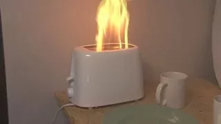 Toaster catches fire after getting jammed