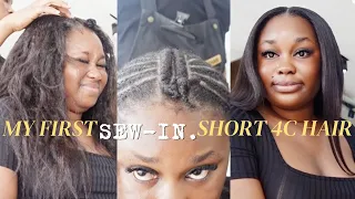 MY FIRST SEW IN WITH LEAVE-OUT ON SHORT 4C HAIR|Natural Looking Sew-In With Kinky Straight Bundles