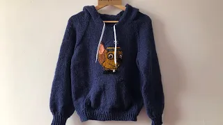 Top down hoodie in two needles with front pocket for 10 yo boy - step by step tutorial